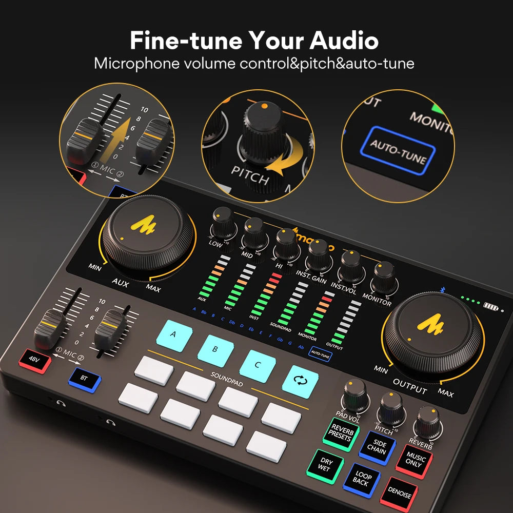 Maono AME2 Sound Card Maonocaster Audio Interface Podcast Equipment Studio All-In-One Mixer for Live Streaming,Guitar,PC