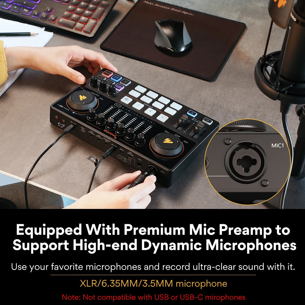 Maono AME2 Sound Card Maonocaster Audio Interface Podcast Equipment Studio All-In-One Mixer for Live Streaming,Guitar,PC