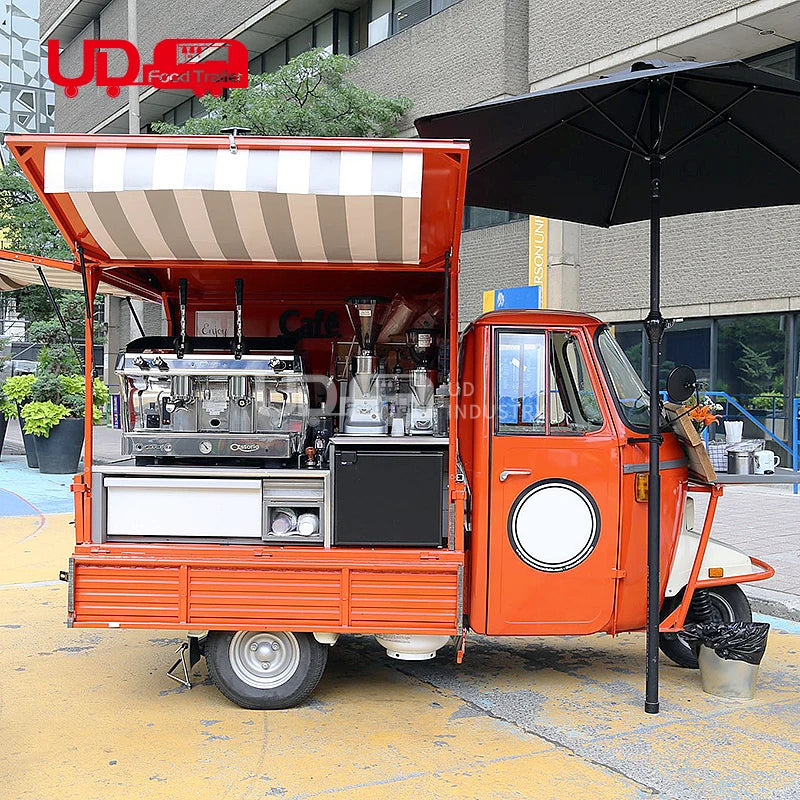 Electric Food Cart Tricycle Piaggio Food Truck With Full Kitchen Equipment Mobile Beer Bar Street Vending Ape Food Truck