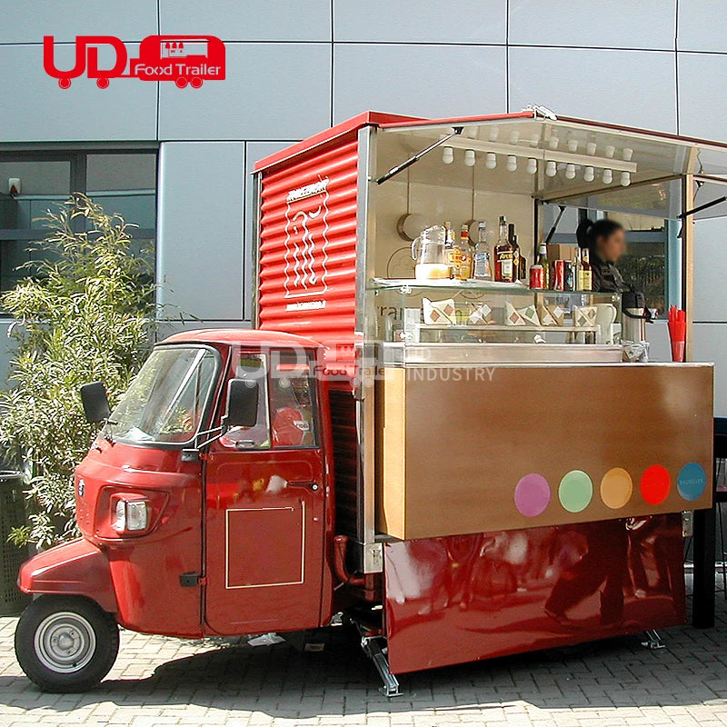 Electric Food Cart Tricycle Piaggio Food Truck With Full Kitchen Equipment Mobile Beer Bar Street Vending Ape Food Truck