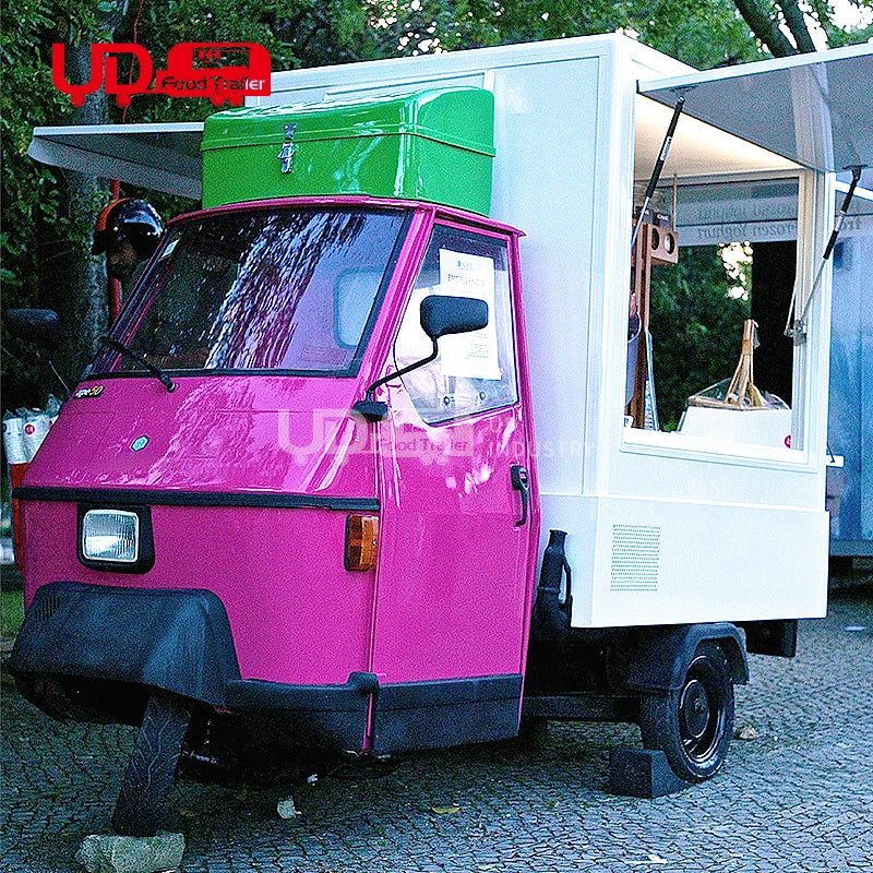 Electric Food Cart Tricycle Piaggio Food Truck With Full Kitchen Equipment Mobile Beer Bar Street Vending Ape Food Truck