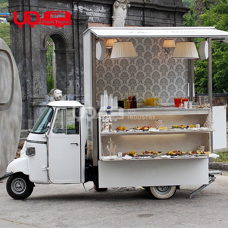 Electric Food Cart Tricycle Piaggio Food Truck With Full Kitchen Equipment Mobile Beer Bar Street Vending Ape Food Truck