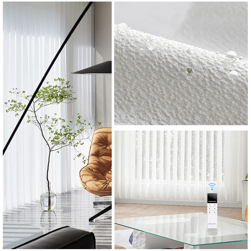 Custom Rechargeable Motorized Vertical Sheer Blinds Remote Control Trendy Electric Curtains With Easy Open Handling Track