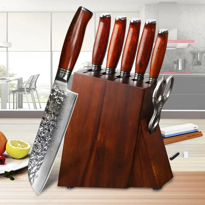 YARENH 5-8 PCS Kitchen Knife Sets - Professional Knife Block Set - 73 Layers Damascus Steel Chef Knives - Dalbergia Wood Handle