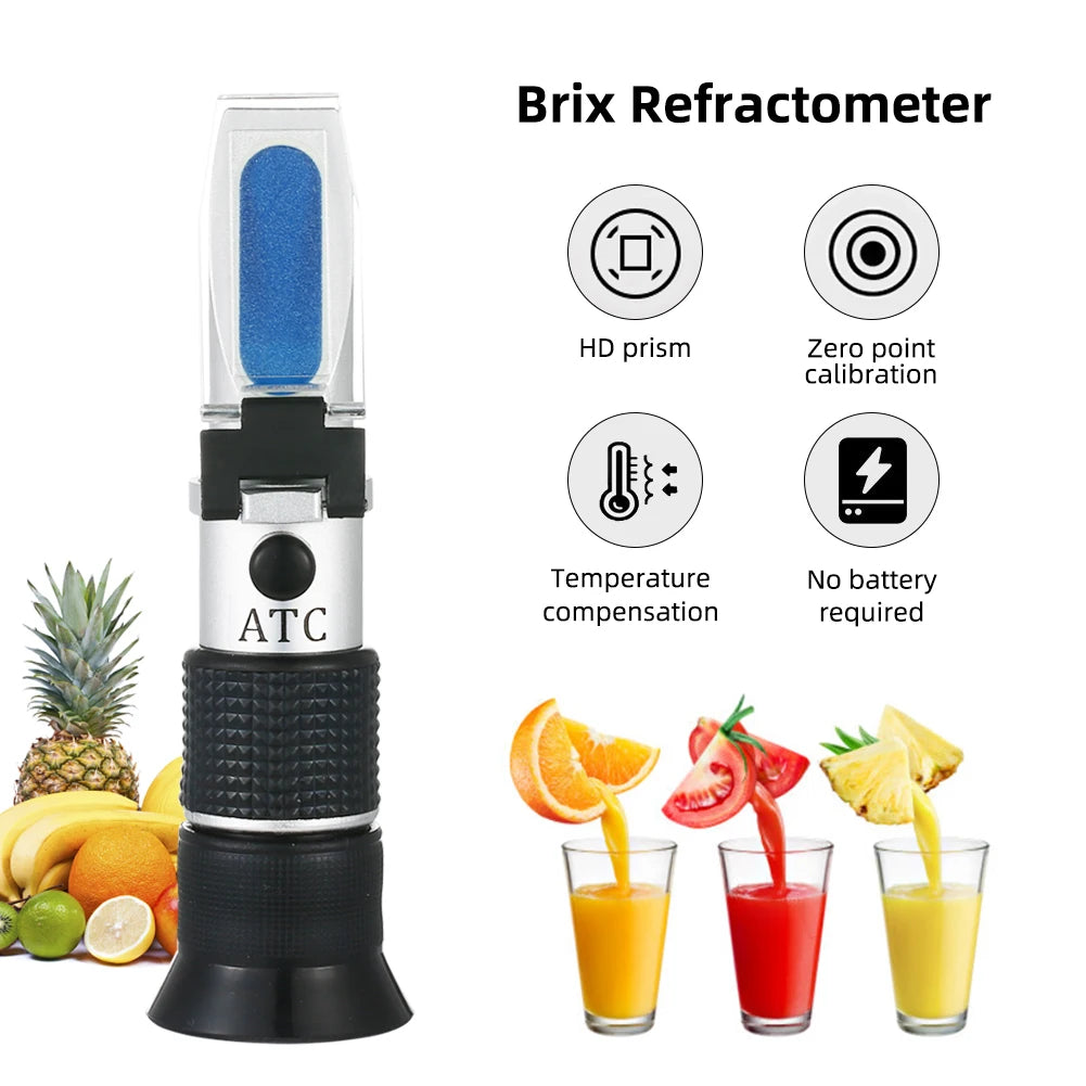 Yieryi Portable 0-90% Brix Refractometer Sugar Concentration Meter ATC for Fruit Juice Food Drink Honey with Plastic&amp;Leather Box