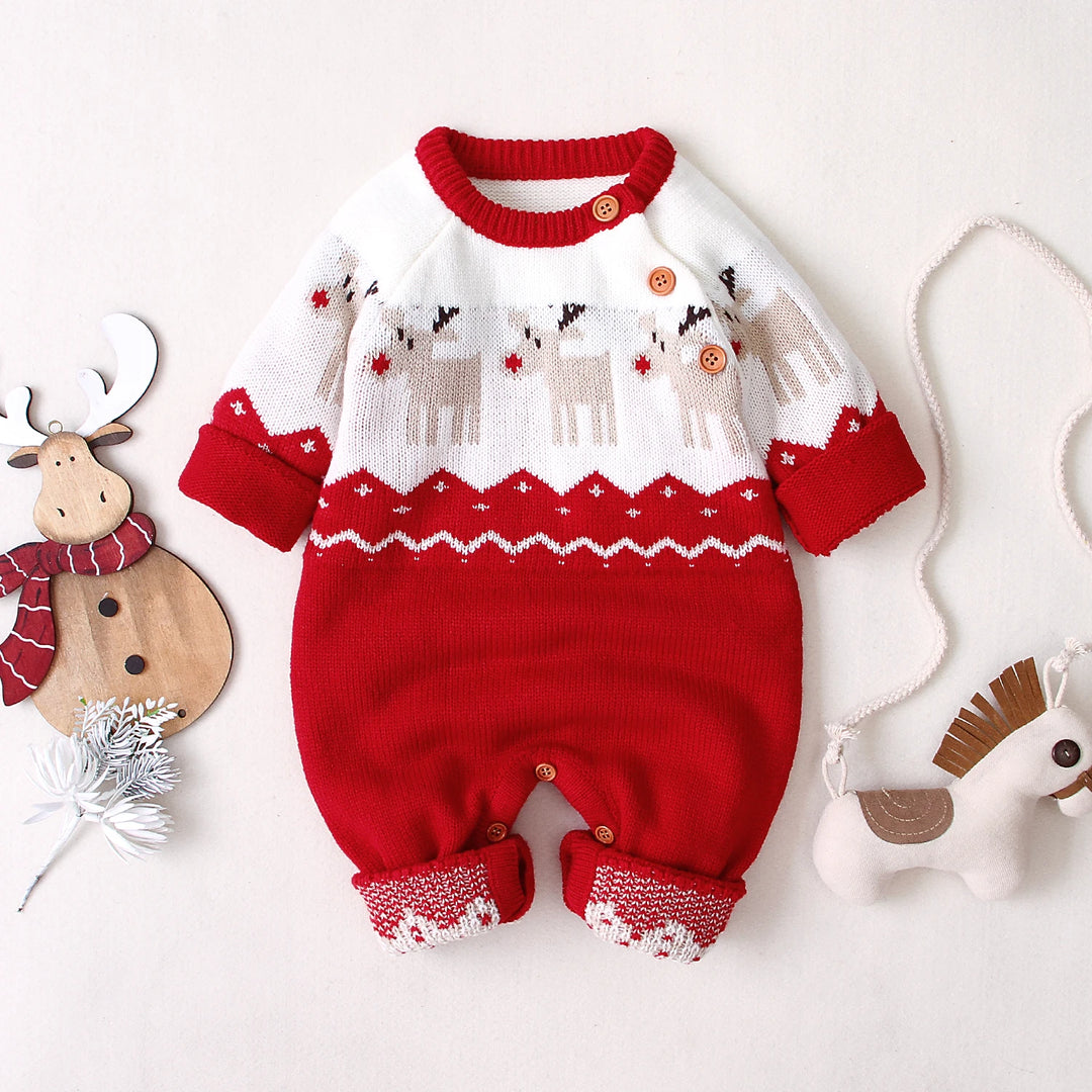 2020 Baby Boys Girls Sweater Christmas Clothes Romper Reindeer Long Sleeve Elk Printed Jumpsuit New Year's Costume 3-18 M