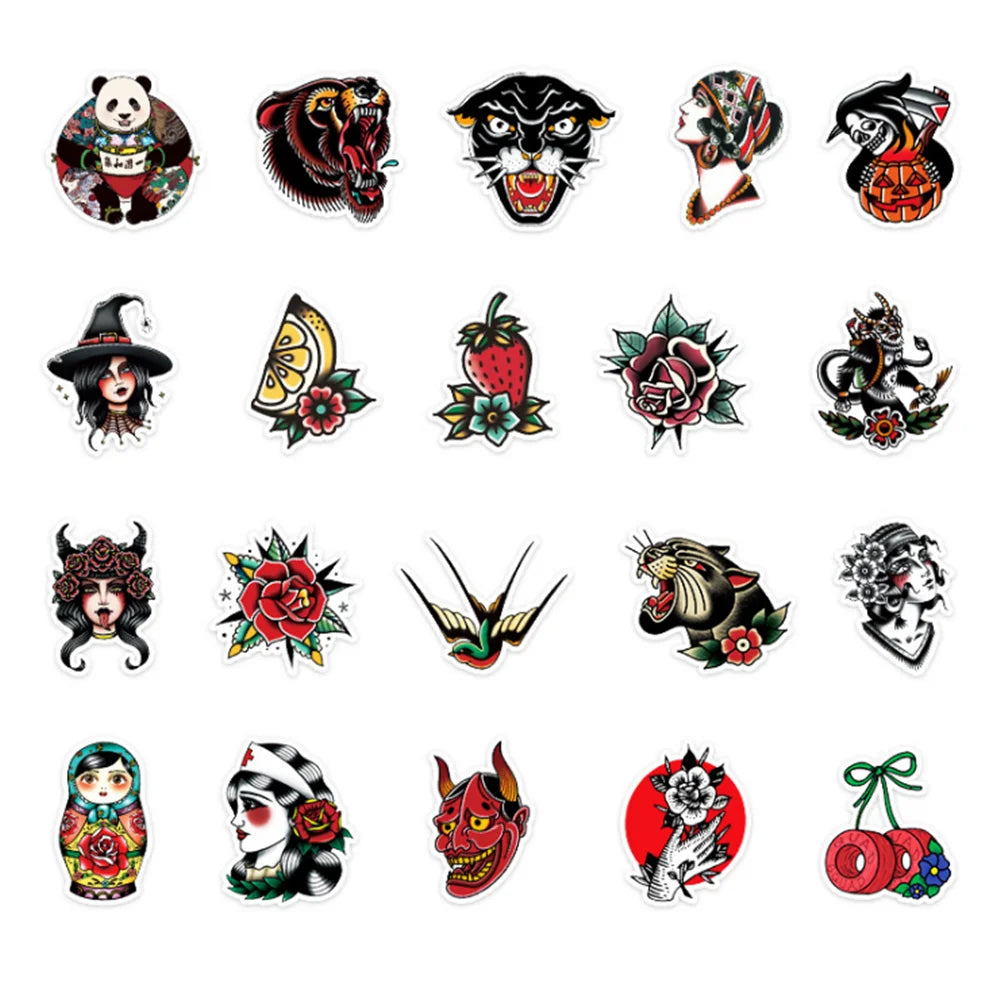 10/30/50PCS Tattoo Rose Skull Pattern Graffiti Hand Account Notebook Luggage Decoration Waterproof Stickers Wholesale