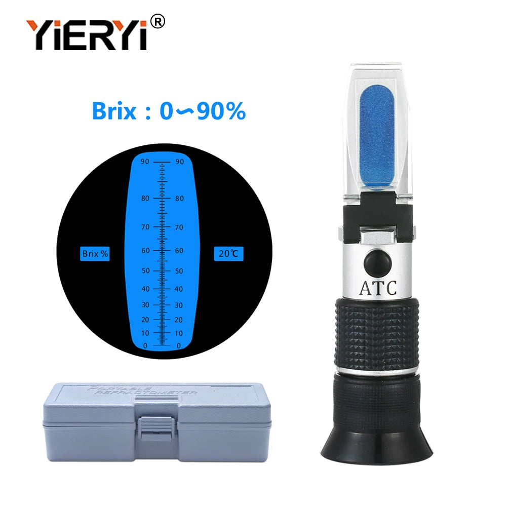 Yieryi Portable 0-90% Brix Refractometer Sugar Concentration Meter ATC for Fruit Juice Food Drink Honey with Plastic&amp;Leather Box