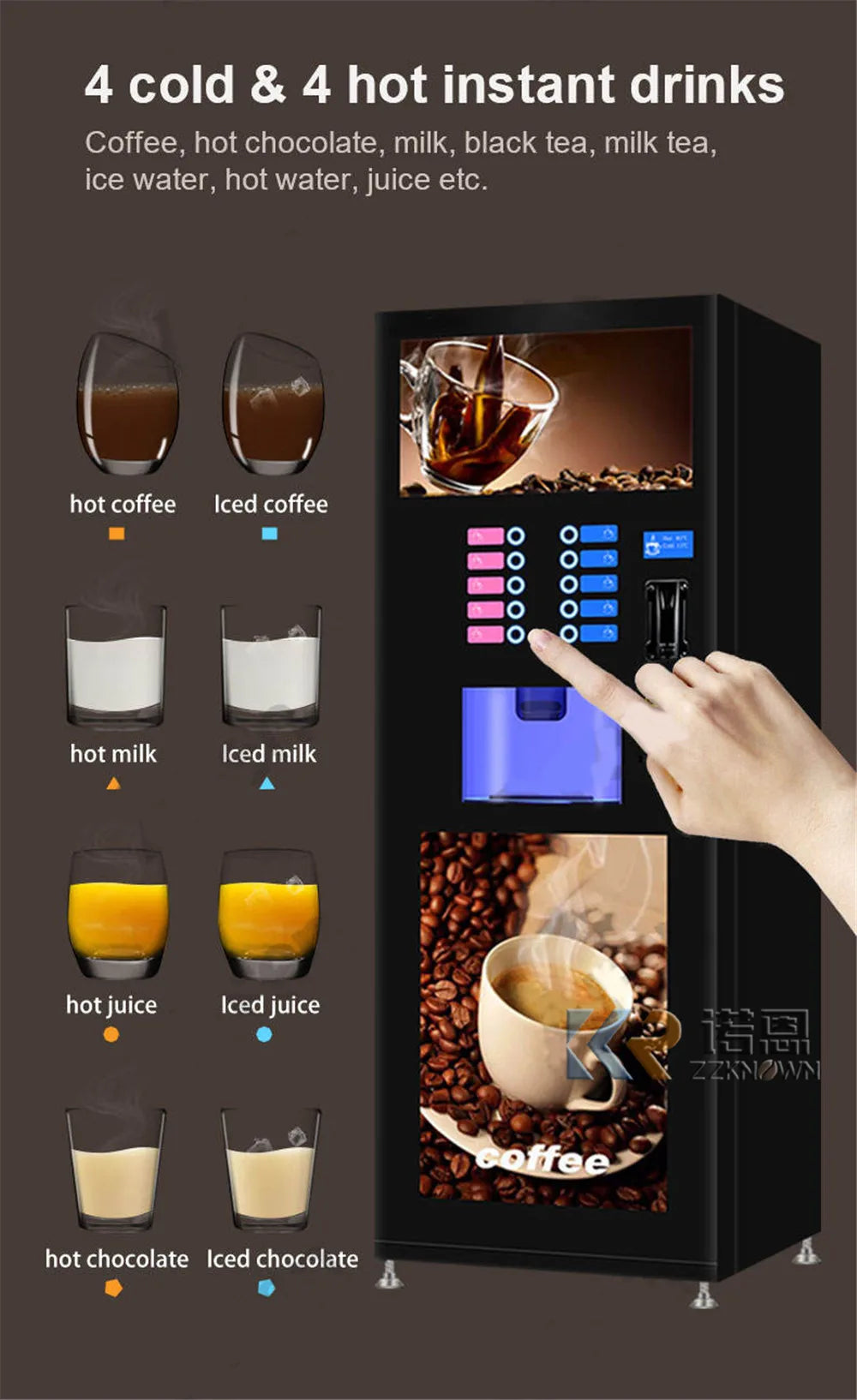 Fully Automatic Self Milk Vending Machine Coin Operated Instant Coffee Maker Hot Beverage Vending Machine for Commercial