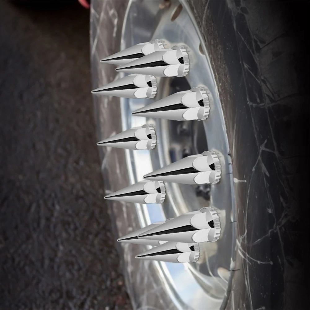 20Pcs 33mm Chrome Lug Nut Covers Rocket Style Screw On Style Spiked ABS Plastic Semi Truck