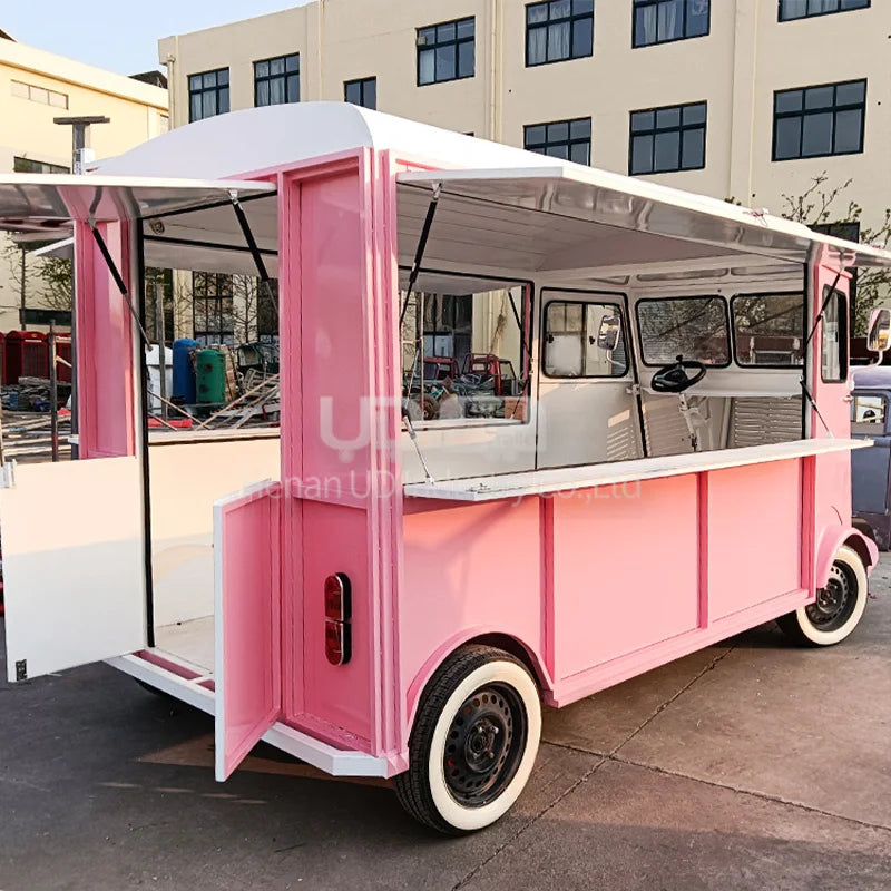 Custom Pink Fast Food Truck Mobile Ice Cream Catering Trailers Outdoor Caravane Electric Food Truck for Sale