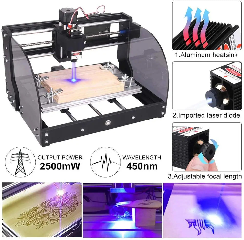 DIY CNC 3018 Pro Max Laser Engraving Machine GRBL Control Engraver Wood Router Work Area 30x18x4.5cm with Offline