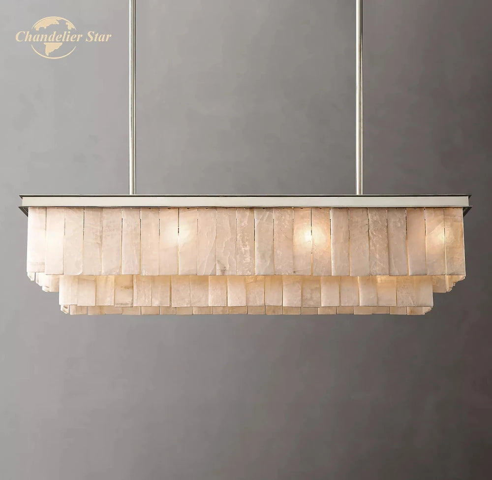 Glace Calcite Rectangular Chandeliers Modern Retro LED Marble Stone Metal 2 Tiers Lamps Lustre Dining Room Living Room Lights