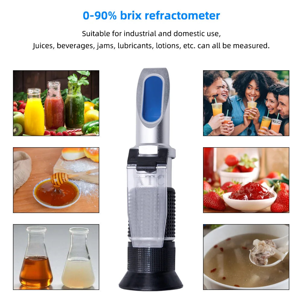 Yieryi Portable 0-90% Brix Refractometer Sugar Concentration Meter ATC for Fruit Juice Food Drink Honey with Plastic&amp;Leather Box