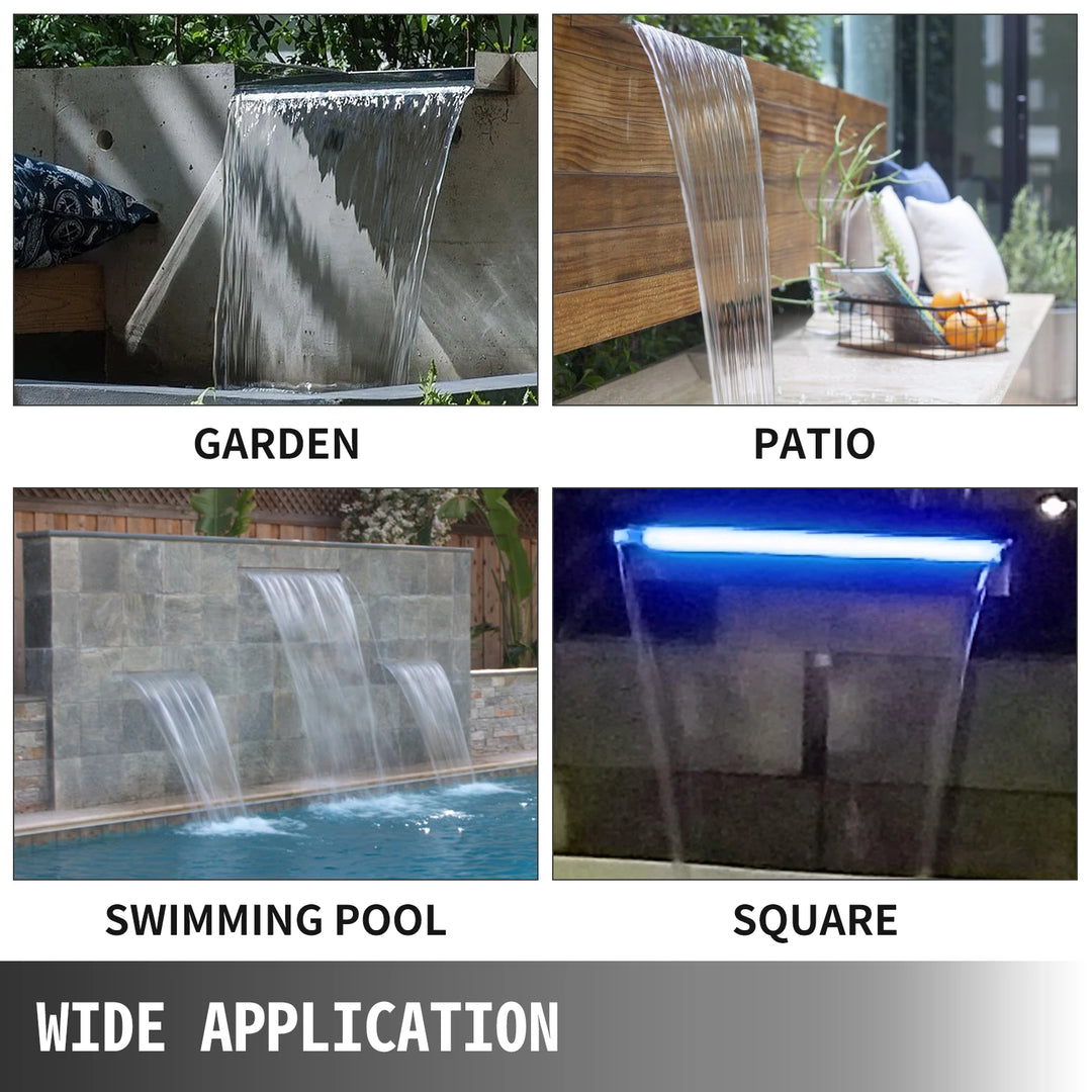 VEVOR 30-90CM Pool Fountain Waterfall W/ LED Light Water Pipe Acrylic Fountain Pond Garden Swimming Pool Water Fountain Decor