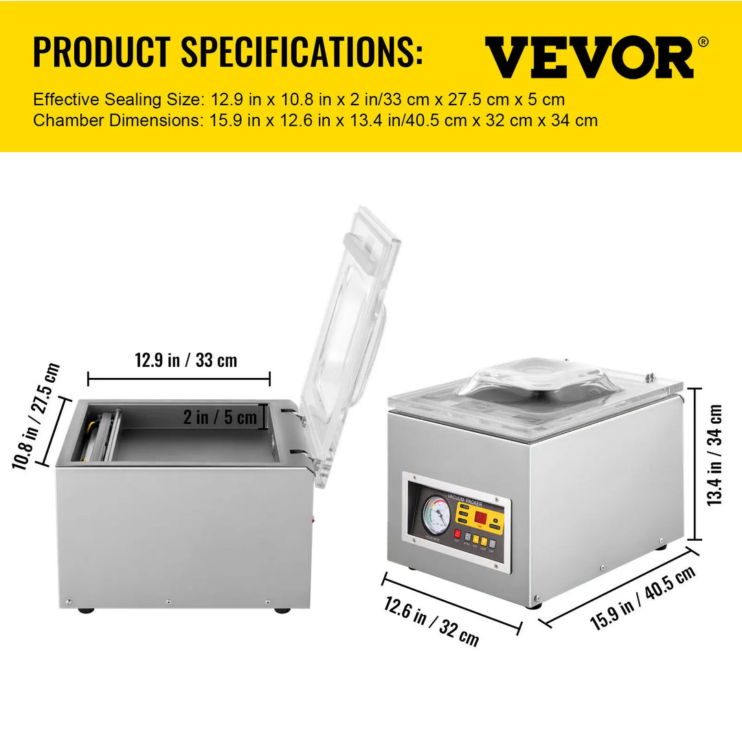 VEVOR DZ-260S Food Vacuum Packing Machine Commercial Chamber Vacuum Sealer Kitchen Meat Bag Packaging Food Saver Sealing Machine