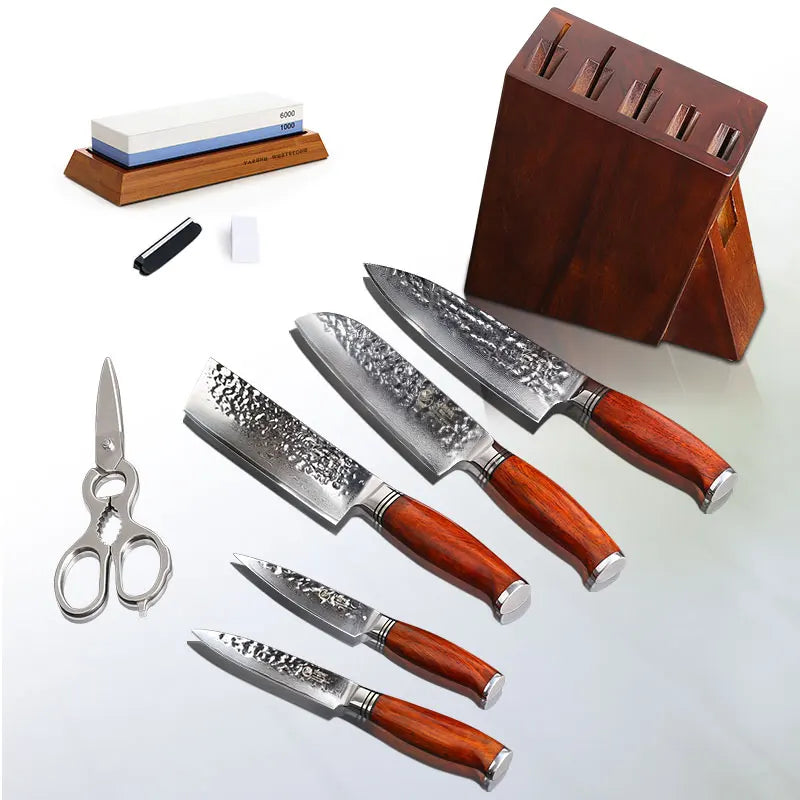 YARENH 5-8 PCS Kitchen Knife Sets - Professional Knife Block Set - 73 Layers Damascus Steel Chef Knives - Dalbergia Wood Handle