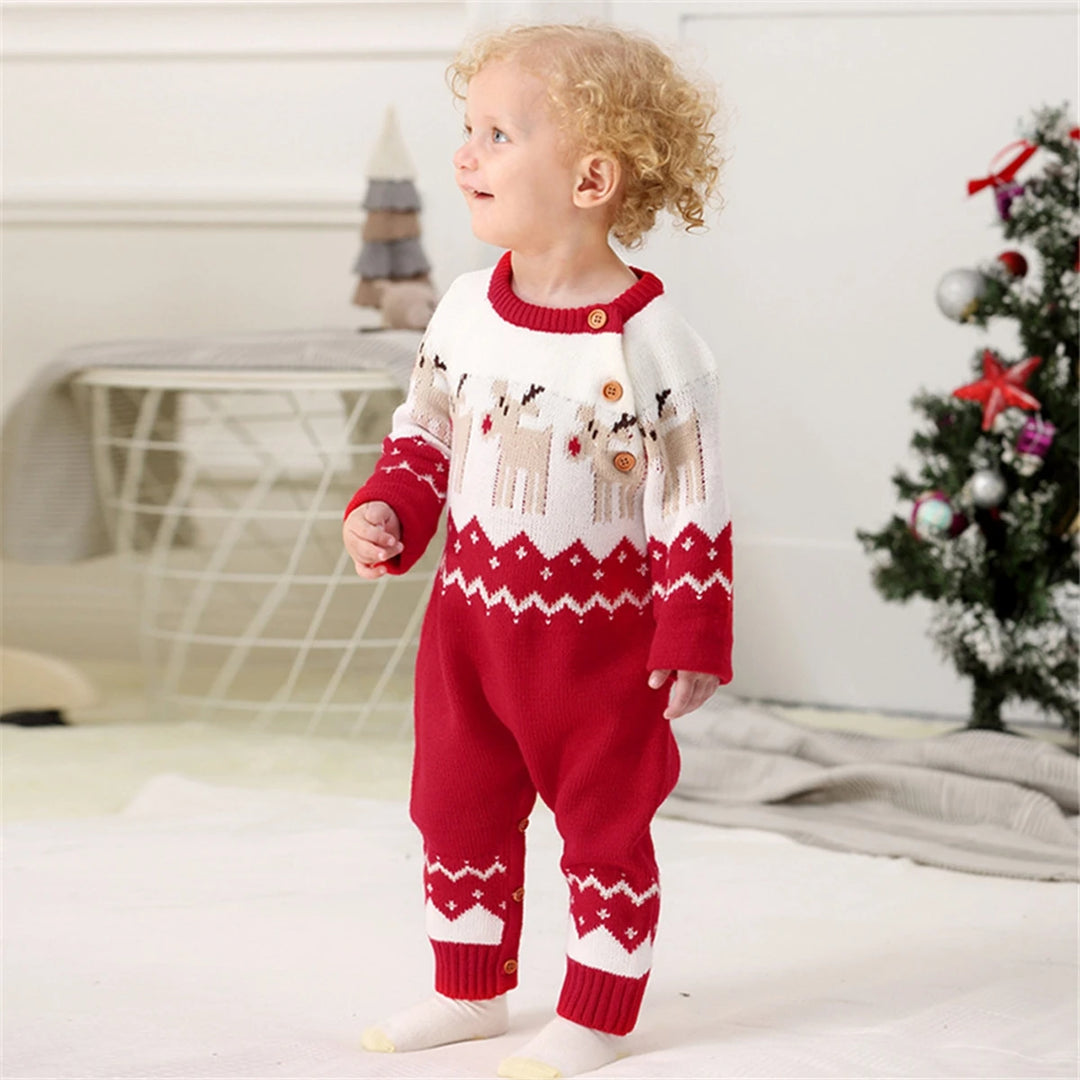 2020 Baby Boys Girls Sweater Christmas Clothes Romper Reindeer Long Sleeve Elk Printed Jumpsuit New Year's Costume 3-18 M