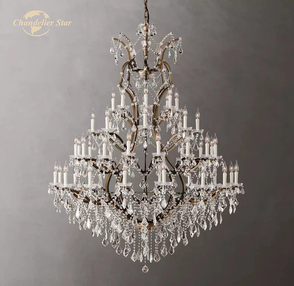 19th C. Rococo Iron & Crystal Round Chandeliers Modern LED White Brass Candle Metal Lamp Bedroom Living Room Dining Room Lights