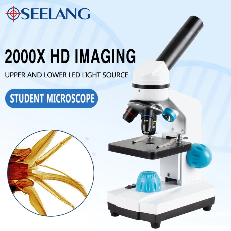 Zoom 2000x Biological HD Microscope +13PCS Accessories+ Electronic Eyepiece Monocular Student  laboratory Lab education LED USB