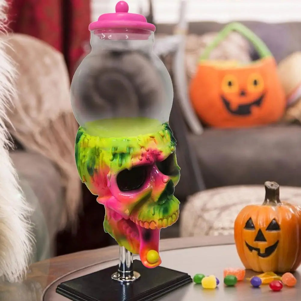 Halloween Bubble Gum Skull Machine Candy Dispenser, Horror Resin Melting Gumball Vending Machine Dispenser Party Candy Dispenser