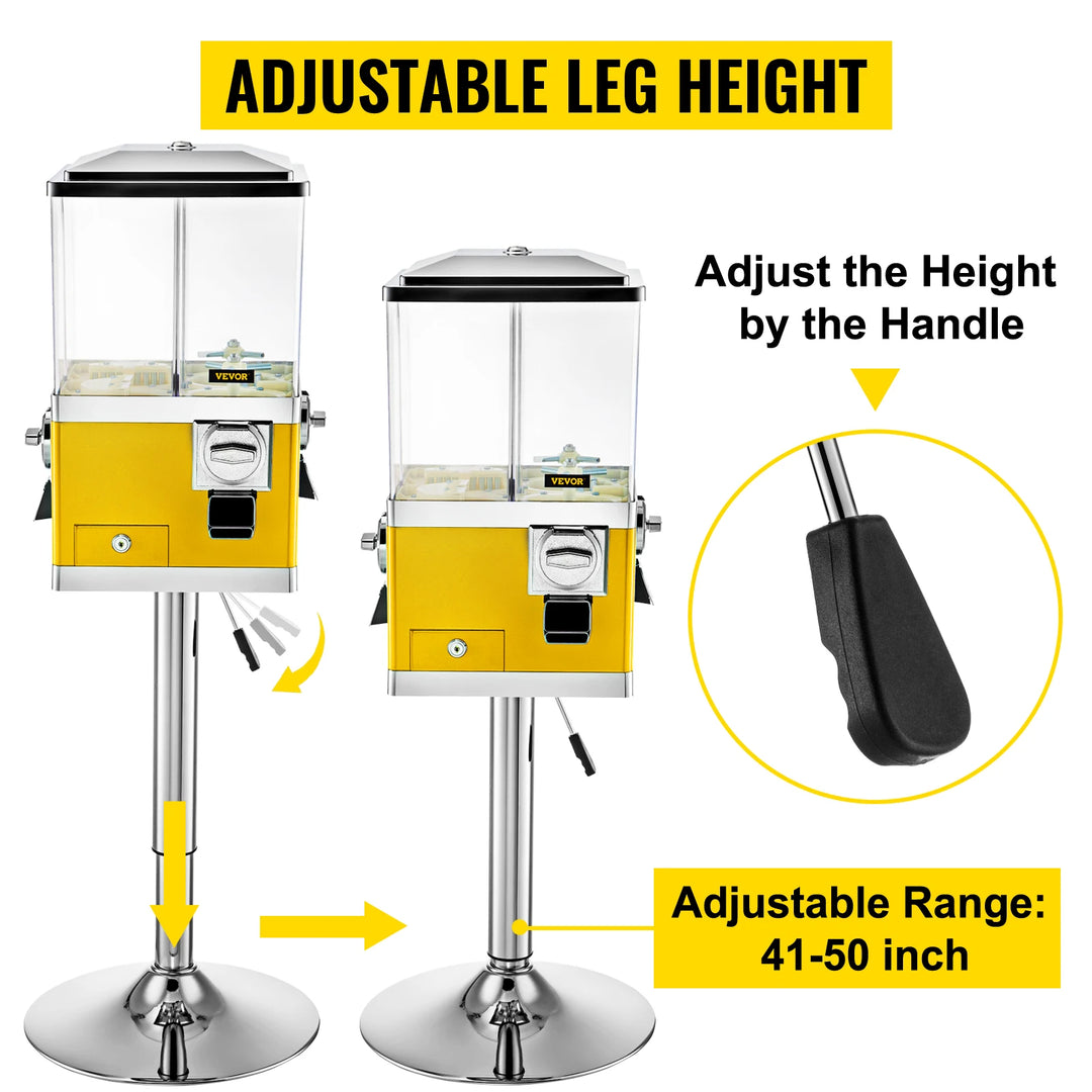 VEVOR Gumball Machine with Stand Quarter Candy Dispenser Rotatable Four Compartments Square Vending Machine Adjustable Wheels