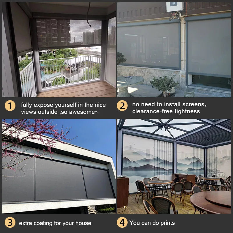 Waterproof Electric Roller Blinds with Cover, Remote Control, Outdoor Shades, Wind-Proof, Customized Size, New Arrival