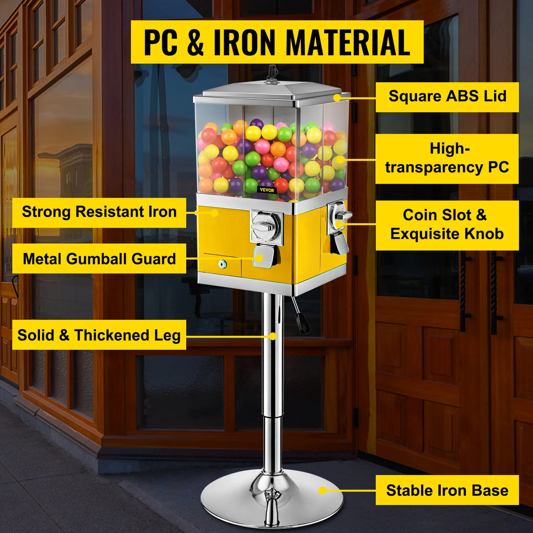 VEVOR Gumball Machine with Stand Quarter Candy Dispenser Rotatable Four Compartments Square Vending Machine Adjustable Wheels