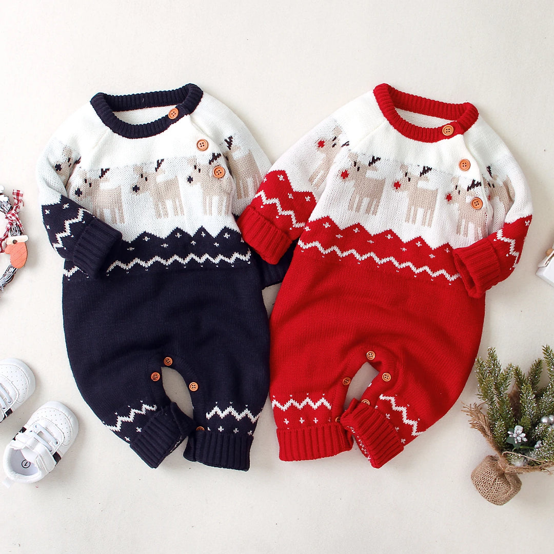 2020 Baby Boys Girls Sweater Christmas Clothes Romper Reindeer Long Sleeve Elk Printed Jumpsuit New Year's Costume 3-18 M