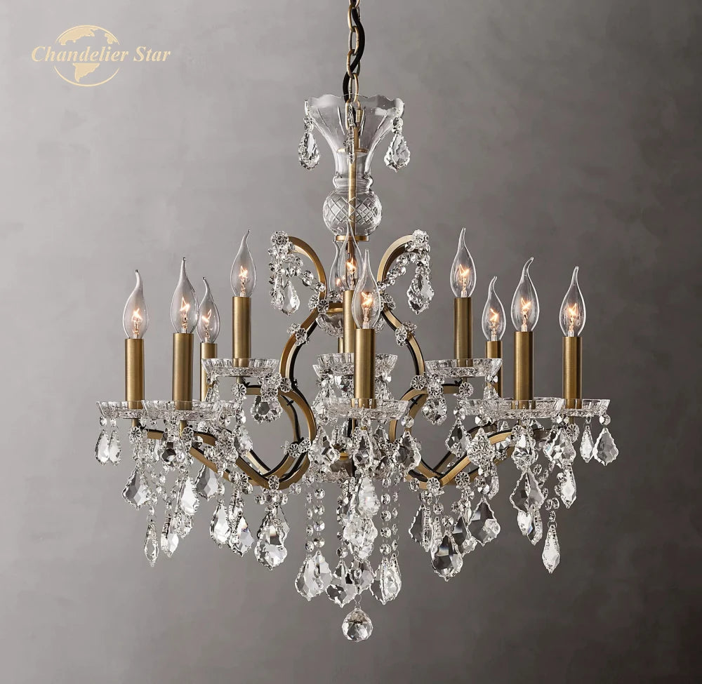 19th C. Rococo Iron & Crystal Round Chandeliers Modern LED White Brass Candle Metal Lamp Bedroom Living Room Dining Room Lights