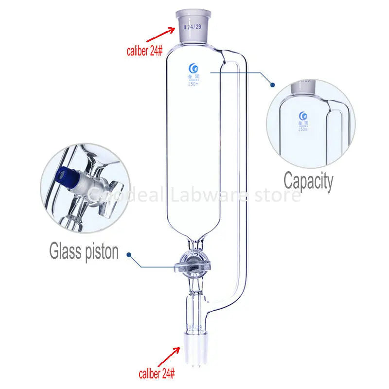 1Piece 25ml To 1000ml Glass Cylindrical Constant Pressure Dropping Funnel with GLASS Piston Laboratory Supplier