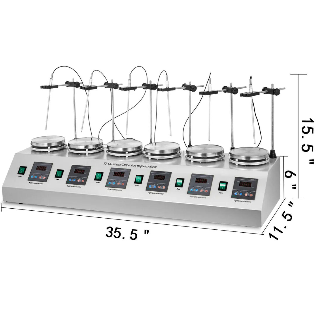 VEVOR 1/2/4/6 Heads Magnetic Agitador With Hot Plate Vortex Electric Shaker Mixer Portable Blender Stirrer Bar for Chemical Lab