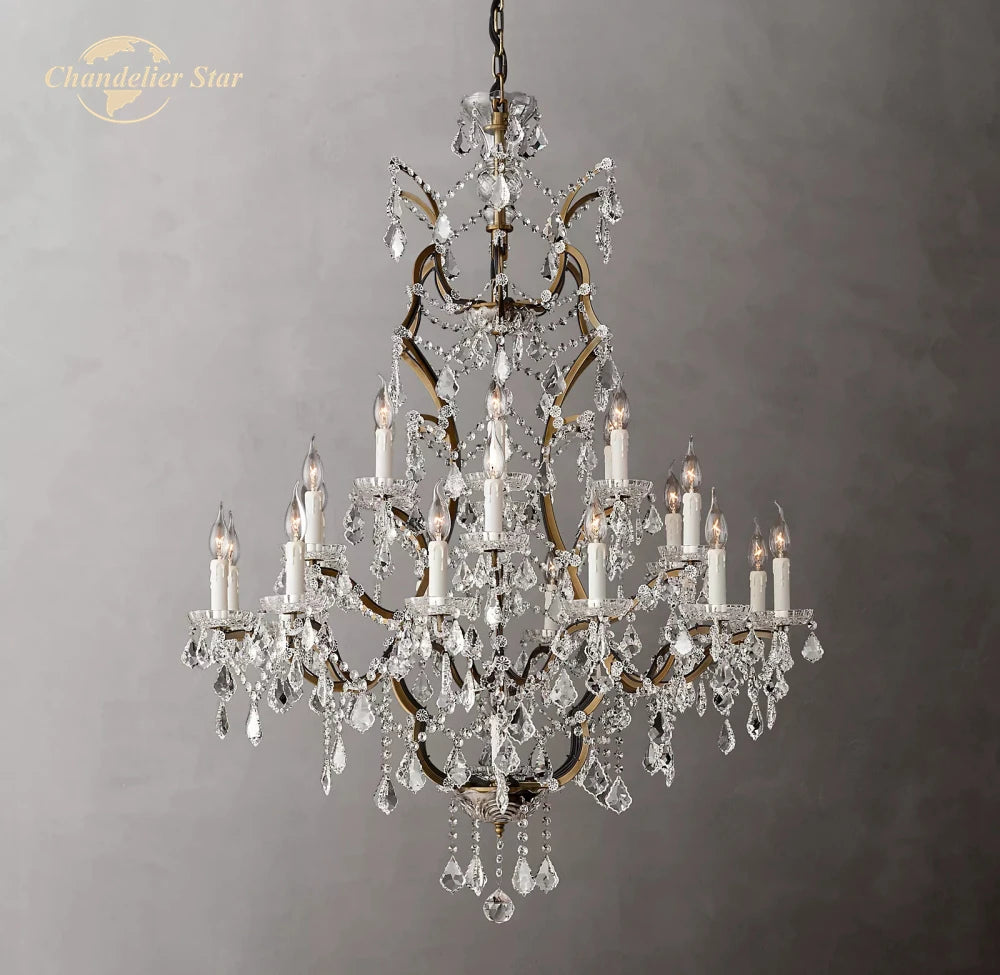 19th C. Rococo Iron & Crystal Round Chandeliers Modern LED White Brass Candle Metal Lamp Bedroom Living Room Dining Room Lights