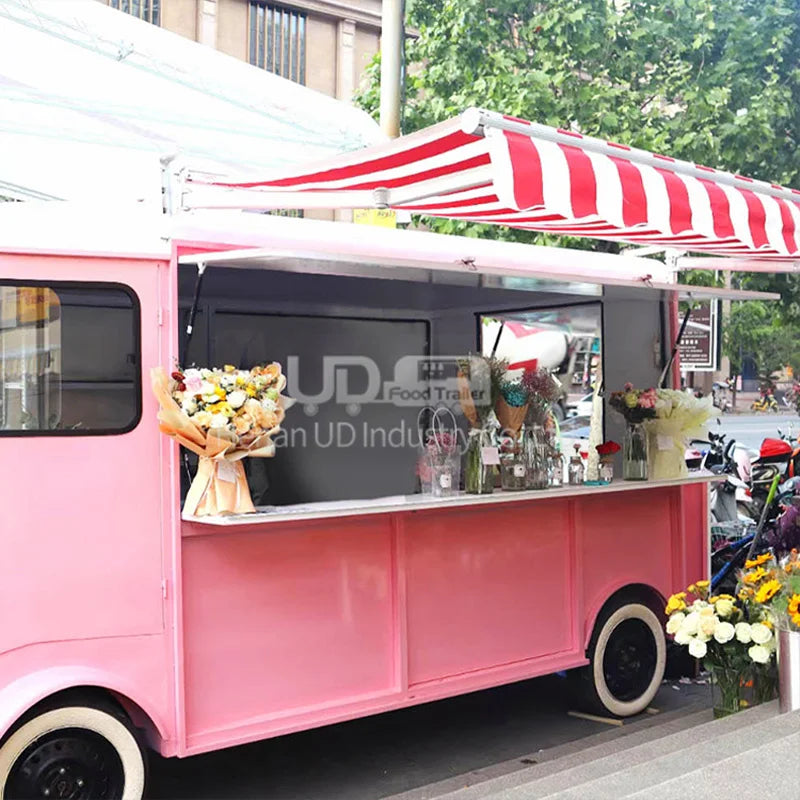 Custom Pink Fast Food Truck Mobile Ice Cream Catering Trailers Outdoor Caravane Electric Food Truck for Sale