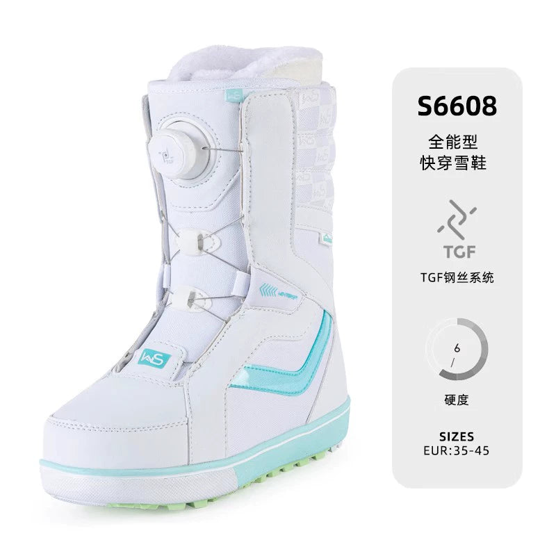 WS Snowboard Shoes Snowboard BOA Wire Buckle Automatic Snowshoes White Women's Veneer Shoes Very Light