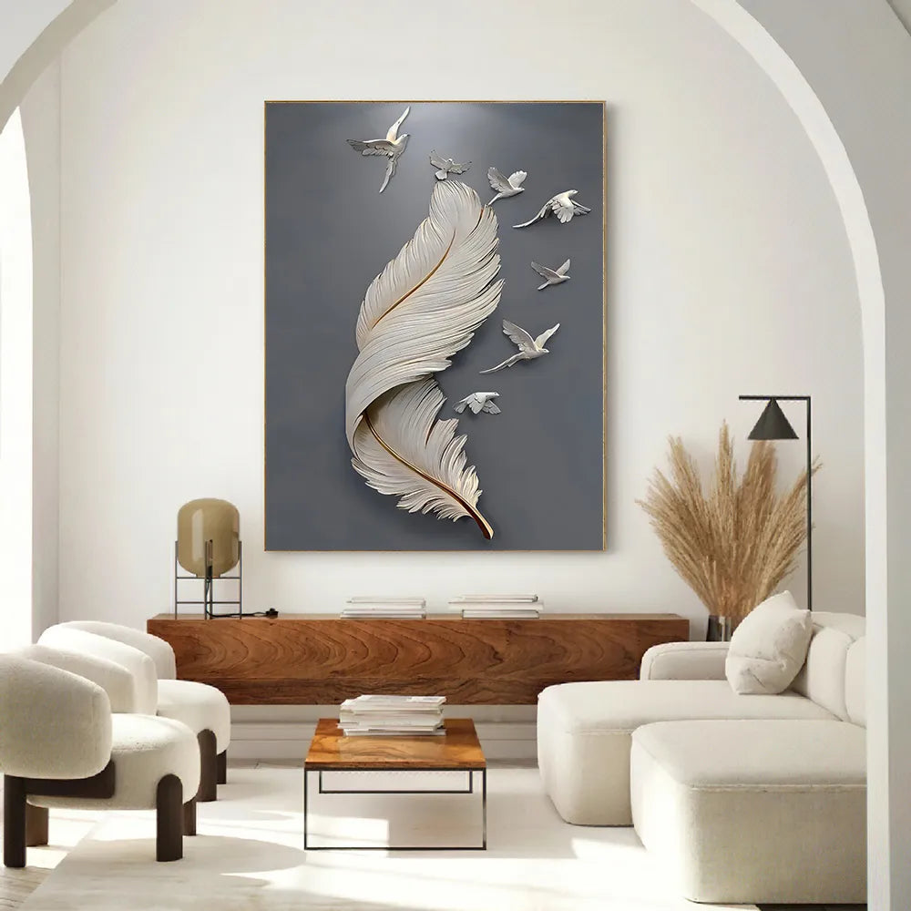 3D Effect Feather Pigeon Canvas Painting Modern Wall Art Poster Print Abstract Minimal Picture for Living Room Home Decor Cuadro