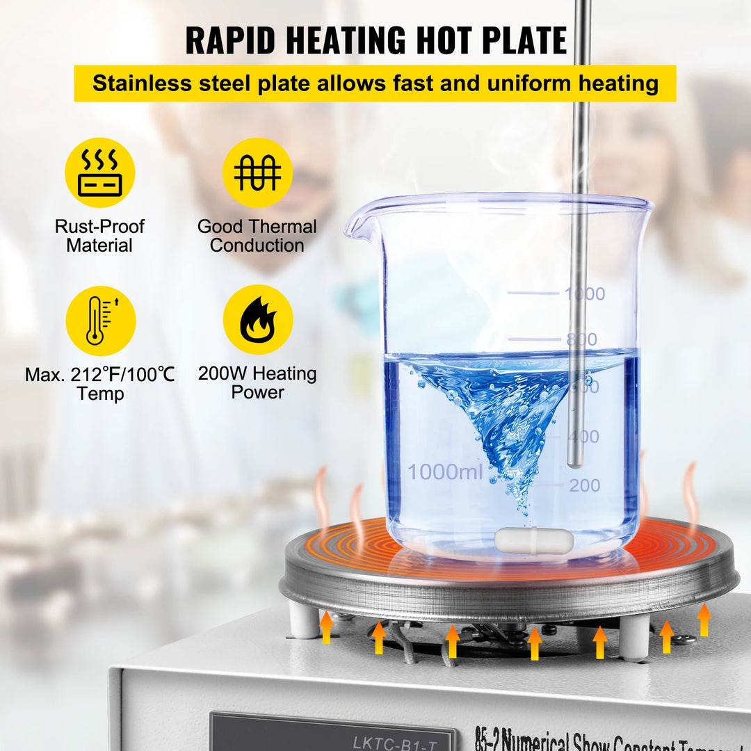 VEVOR 1L Heating Magnetic Stirrer Hot Plate W/ Stir Bar 0-2000R/Min Vortex Mixer Distillation Kit Chemistry Laboratory Equipment