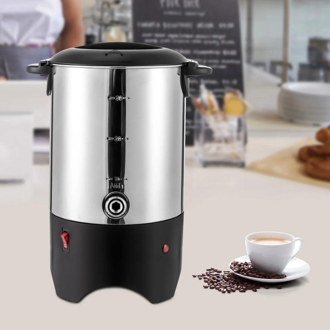 30 Cup Commercial Coffee Urn 304 Stainless Steel Hot Beverage Dispenser 1000W Fast Heating 5.2L Coffee Maker Hot Water Urn