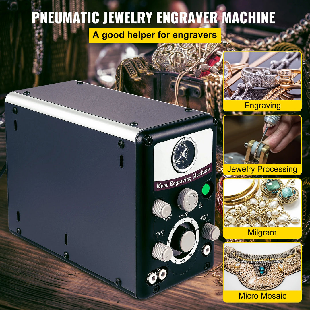 VEVOR Pneumatic Jewelry Engraver Machine 110V Pneumatic Hand Engraving Machines 400-8000 Rpm Micro Engraer for Jewelry Crafts