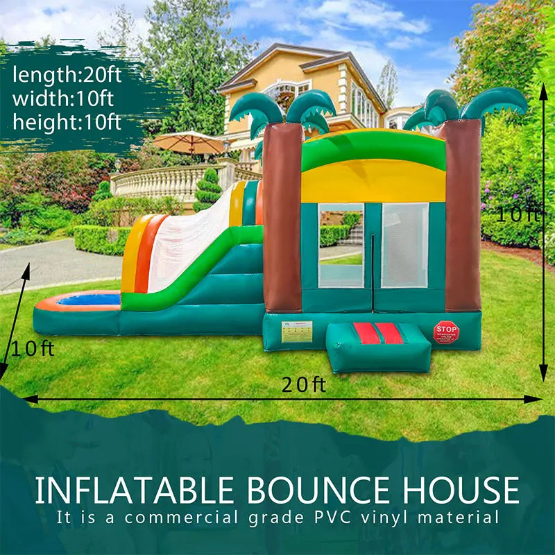 20ft Inflatable PVC Bounce House With Slide Water Pool & Basketball Hoop Commercial Bouncy Castle Jumping Bouncer for Kids