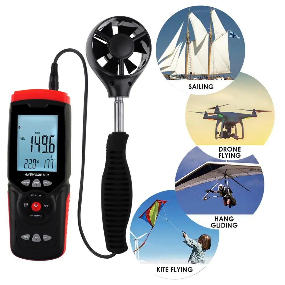 Professional Wind Speed Air Flow Temperature Digital Anemometer Instrument Air Volume Direction Humidity Data Hold