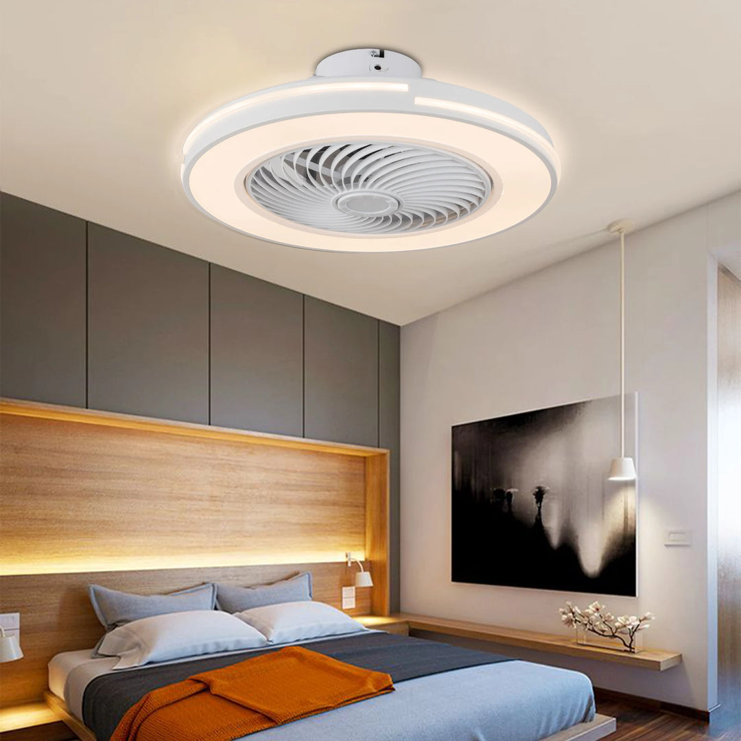 Modern Ceiling Fan With Light LED Invisible 3-Color Fan Lamp 20" Hall Fandelier Living Room Remote Lighting Fixture Indoor