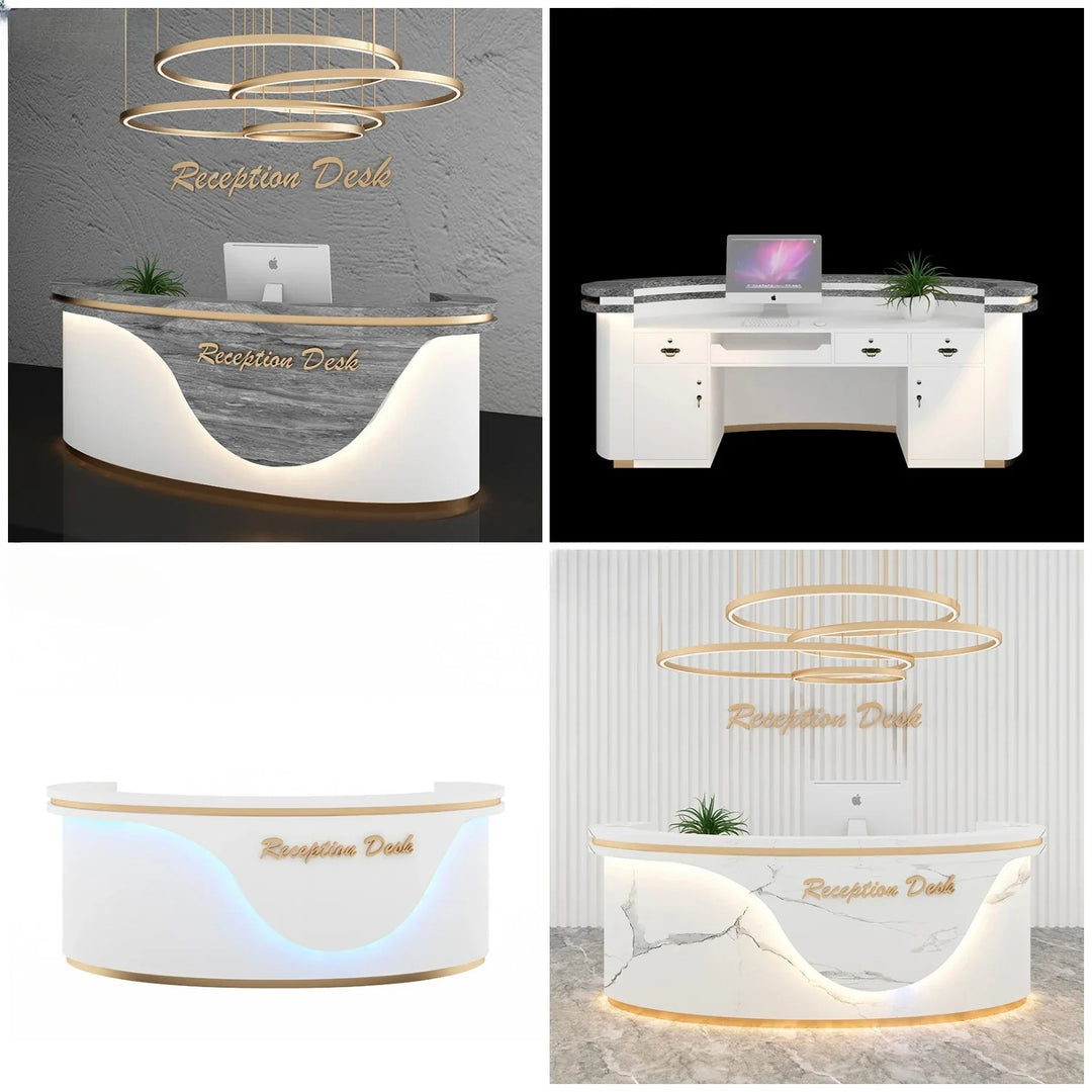 New Hot Sale Commercial Marble Office Furniture Luxury White Counter Front Desk Reception Table for Beauty Salon