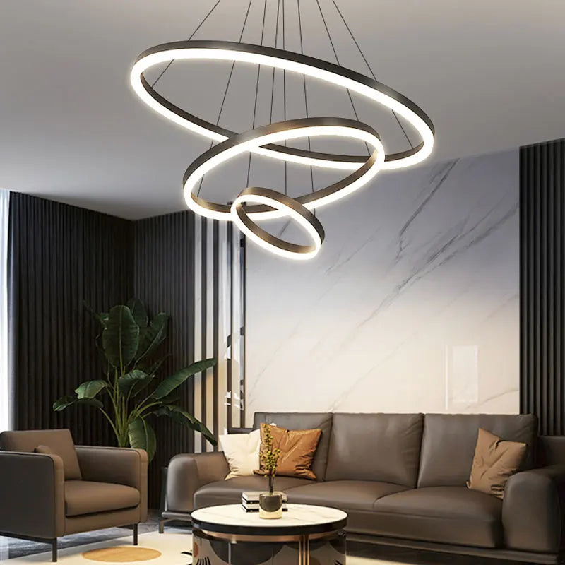 Modern Style Black Ring LED Pendant Lamp For Living Room Bedroom Dining Room Kitchen Ceiling Chandelier Design Suspension Light