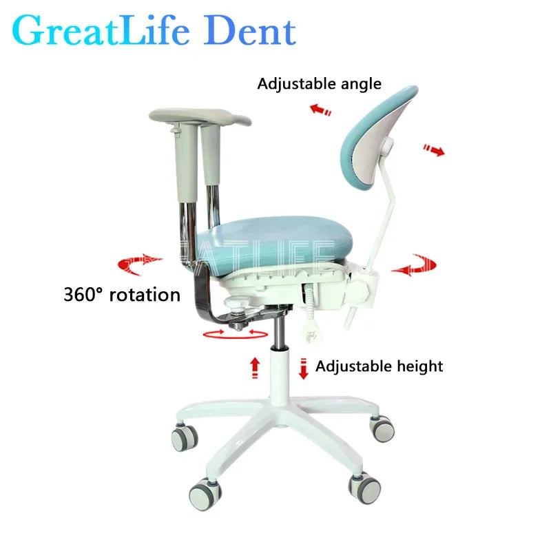 GreatLife Dental Stool Armrest Medical Ergonomic Pu Leather Seat Doctor Lift Adjustable Back Rest Swivel Design Dentist Chair