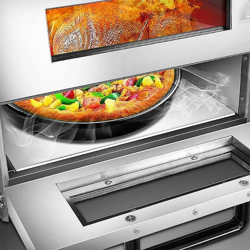 ZXMT Commercial Pizza Oven Double Oven 1700W 16 inch Stainless Steel Pizza Electric Countertop Pizza and Snack Oven Multipurpose