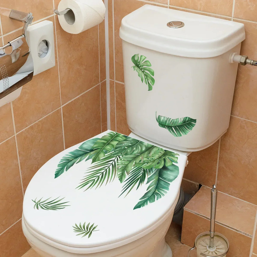 25*30cm Plant Leaves Green Cartoon Wall Sticker Creative Toilet Restaurant Bathroom Commercial Place Decoration Pvc Wall Sticker