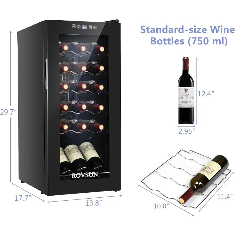 18 Bottle Wine Fridge, Freestanding Compressor Wine Cooler Refrigerator, Beverage Wine Chiller with Digital Temperature Control