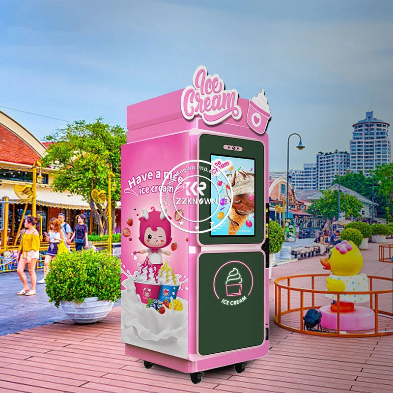 Latest Business Model Roll Ice Cream Machine For Amusement Park, Zoo, Subway Station Automatic Ice Cream Vending Machine