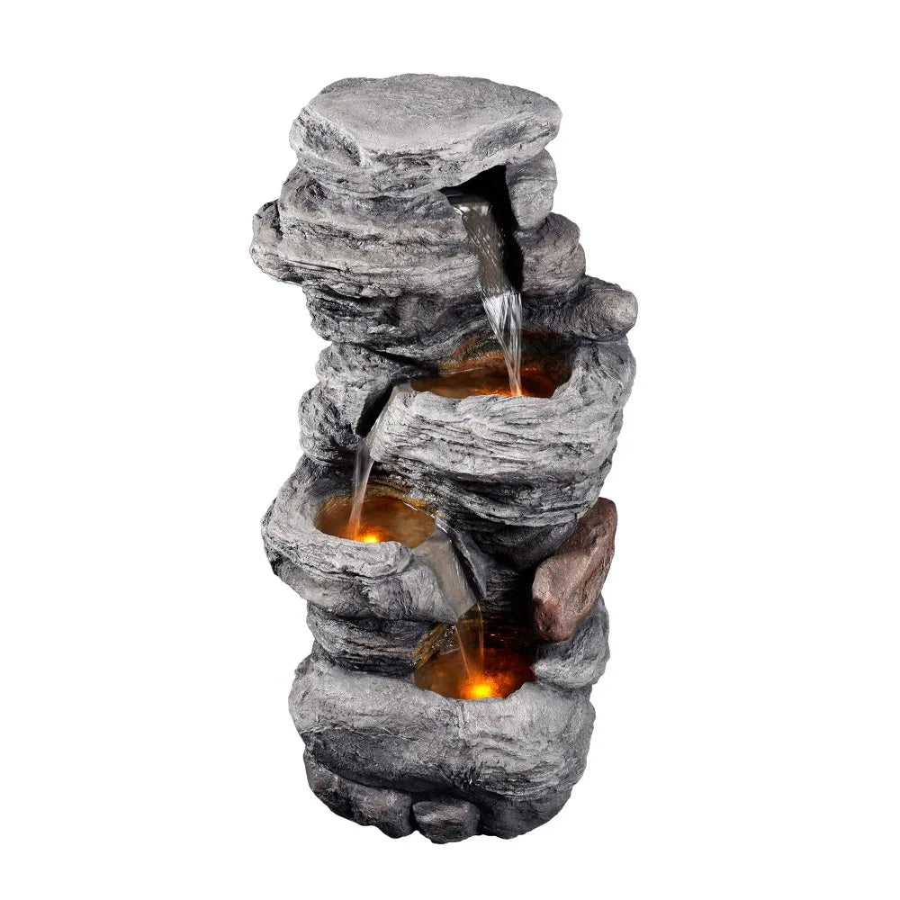 2024 New Cascading Bowls and Stacked Stones LED Outdoor Water Fountain for Gardens